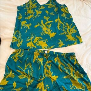 stars above Teal Cami and Shorts Set with Chartreuse Botanical Print